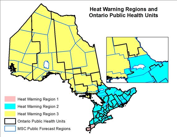 Ontario HARS Warnings and Support Three climatic regions with different criteria, with one seamless risk communication Heat Warning Region Condition Duration Region 1 *Tmax