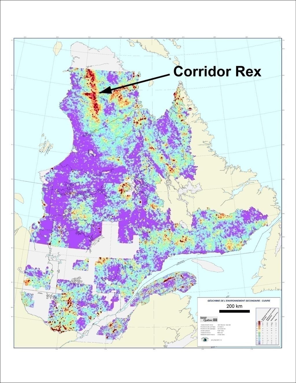 Rex Trend Quebec-scale Copper footprint Lake-bottom sediment anomaly 330