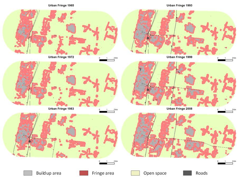 Figure 5: Dynamics of urban fringe along the Netanya transect during the period of 1965-2008 3.