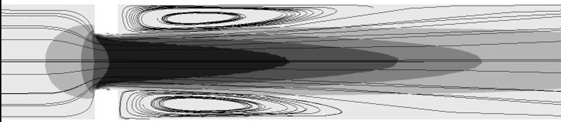 Velocity [m/s] Velocity [m/s] 0.0 4.6 0.0 4.6-0.5D 0D 1D 2D 3D -0.5D 0D 1D 2D 3D Figure 7. Streamline for orifice 1 (θ = 0 ) and Q = 30 l/s Figure 8.