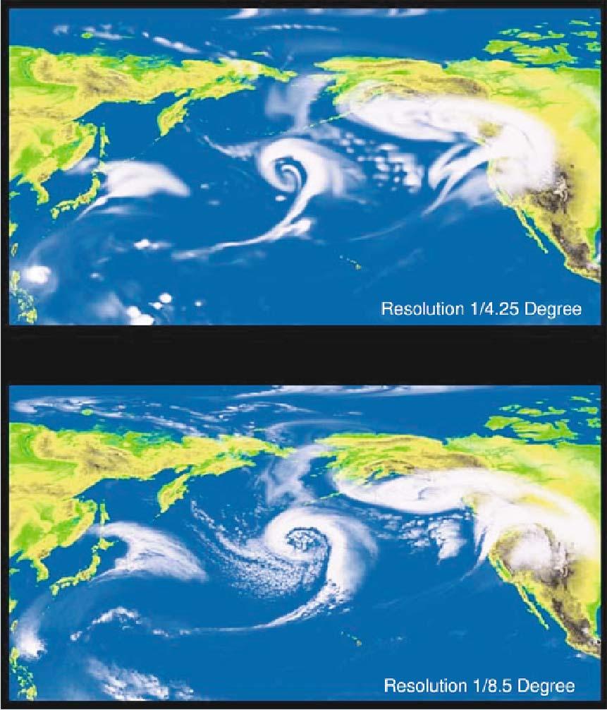 Color Plates Pacific Storm Track at Different Horizontal Resolutions Snap-shot of Column Liquid Water Content Fig.