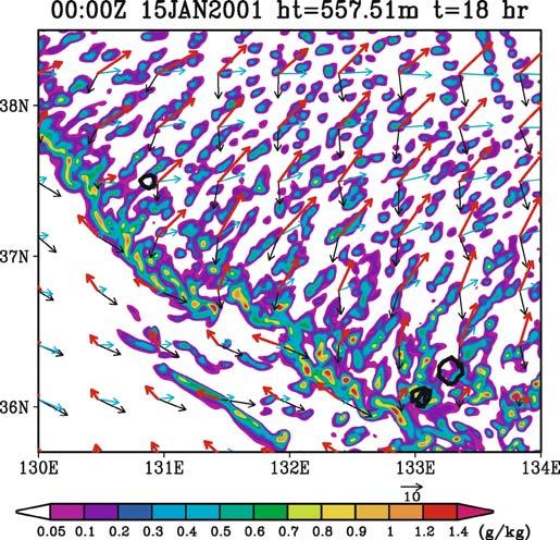 Color Plates 285 Fig. 9.13 Mixing ratio of precipitation (color levels; g kg 1 ).