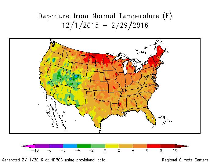 Winter of 2015-16 was an exceptionally mild winter over most of the country because of the super powerful El Nino event.