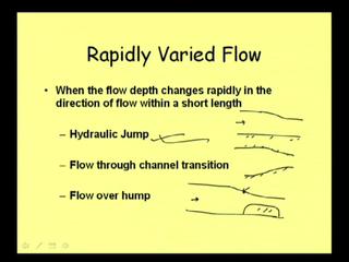 (Refer Slide Time: 08:08) Well, there can be other type of rapidly varied flow also which is not hydraulic jump, what is hydraulic jump that I will explain again, say in a channel transition, when