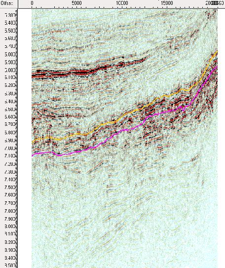 SW ALTAIR NE Top Turonian Top syn-rift TWT (s) 0 km 5 metres Figure 4-4 Dip seismic line (full offsets), Altair prospect The seismic image suggests that Altair is a turbidite channel constrained in