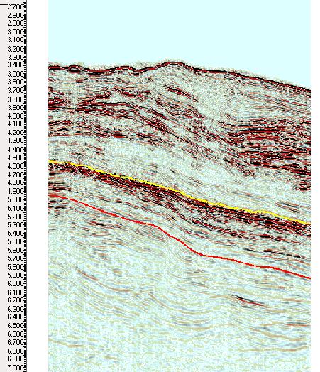 The top structure is mapped between 4600 5200 ms TWT over the area of the prospect, and we estimate a depth at the crest of approximately 3700 m TVDSS beneath a water depth of 2500 m.