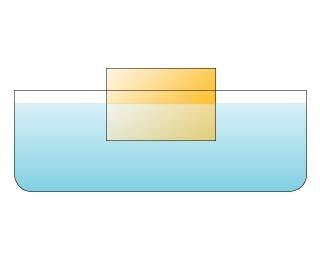 Use the statements and figure below to answer the next two questions (77 and 78). A rectangular wooden block of weight W floats with exactly one-half of its volume below the waterline.