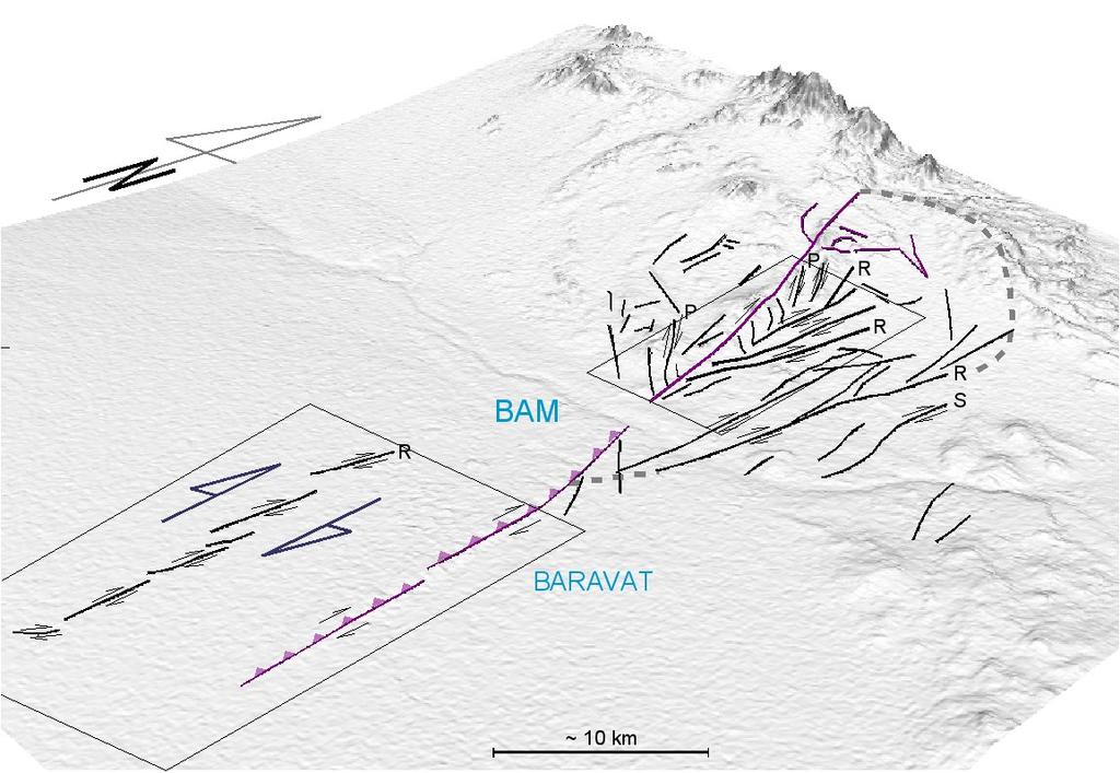 5. THE KINEMATICS AND PRELIMINARY 3 DIMENSIONAL MODEL OF BAM STRUCTURE According to structural models of strike slip faults, the interpreted deformation structures of the Bam earthquake present an
