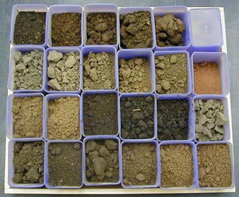 Soil is produced when rocks are broken down into small pieces by weathering.