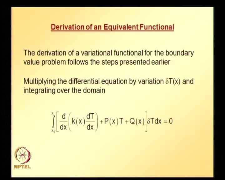 (Refer Slide Time: 07:06) Derivation of a variational functional for the boundary value problem follows the steps presented