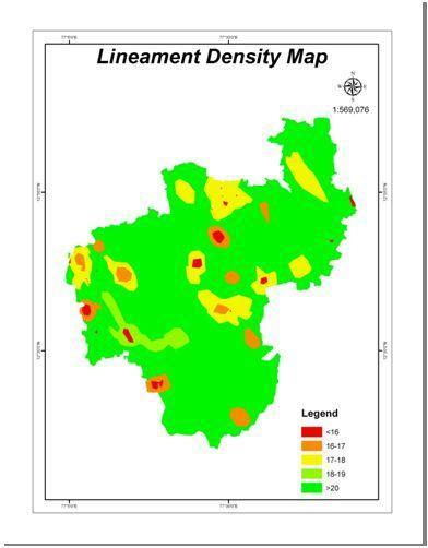 Figure 2: Lineament Density Map Drainage Density Drainage density is defined as the total length of streams of all orders per drainage area.