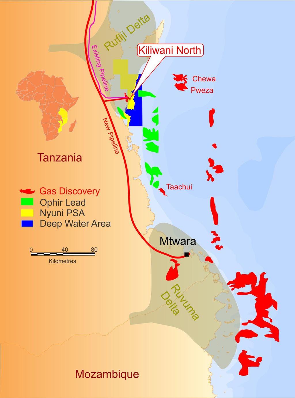 Tanzania - Regional Setting Deep water offshore Tanzania and Mozambique has seen over 170 TCF of gas discoveries in deep water channel/fan systems related to the Rufiji and Ruvuma Deltas Major