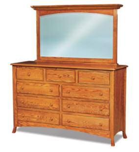 Mandalay Dressers 68 M-073 M-066 M073: 9 Drawer Mule Dresser - 72 w x 21.5 d x 45.5 h Shown with Beveled Arched Crown Mirror 031-59 w x 36.