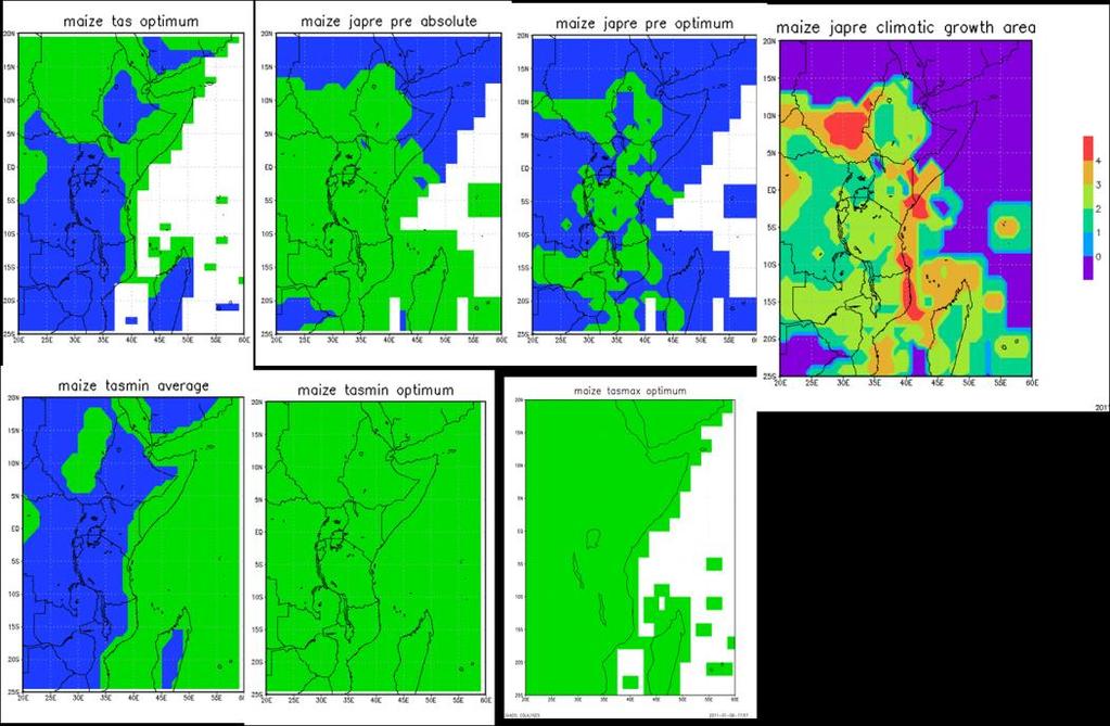 Thresholds of production across the region, as realised from mean climatic conditions for maize.