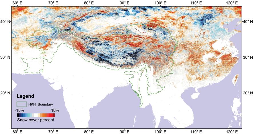Figure 2: Changes in snow cover area in the HKH region and beyond, 2002 2010 (%) Table 2: Seasonal snow cover trends in the Hindu Kush-Himalayan region (%) Season HKH region Western HKH Central HKH