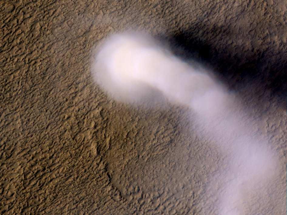 7 Mars dust devil That is a dust devil on Mars. Also, it s over 20 kilometers tall and just 64 meters wide.
