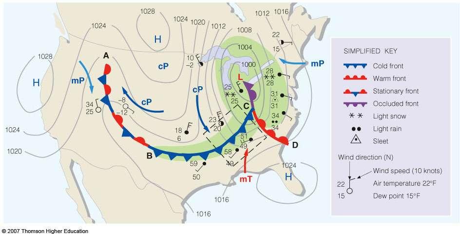 Weather Map Shown: surface-pressure systems, air masses, fronts,