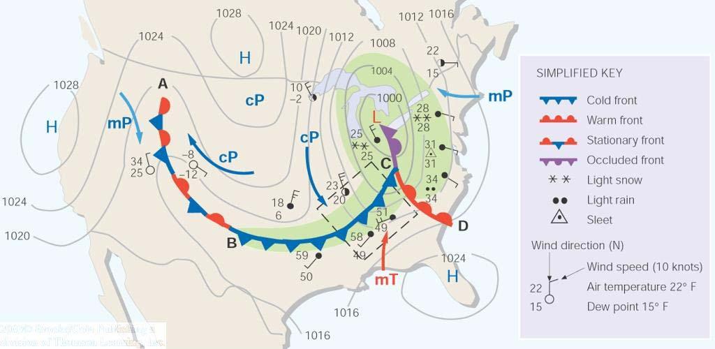 Air Mass Fronts Figure 12.12 Two air masses entering a region, such as the U.S. middle latitudes, have a front, or transition zone, between the strong temperature and humidity differences.