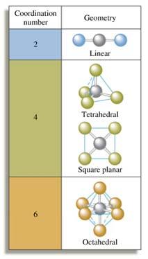 metal ion is called the coordination number The most common coordination numbers are 6, 4 and 2 The most common ligands are H 2 O, NH 3, Cl - and CN - The charge on a complex ion is the sum of the