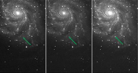 Supernova PTF 11kly Sept 2011 In Pinwheel Galaxy. Type Ia.