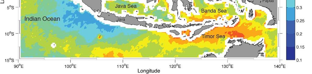 SST variance (55-60%) found in Banda Sea, Timor Sea, and