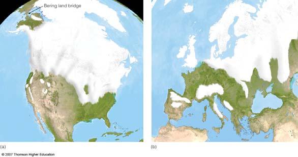 Extent of glaciation about 18,000 years ago over (a)