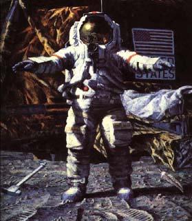 Project Apollo had 11 manned flights in this program, with Apollo 11 being the first touch down on the moon. The last manned Apollo mission was Apollo 17. Famous painting by astronaut Alan bean.