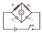 7. In the circuit, if no current flows through the galvanometer when the key K is closed, the bridge is balanced. The balancing condition for bridge is (a) (b) (c) (d) 8.