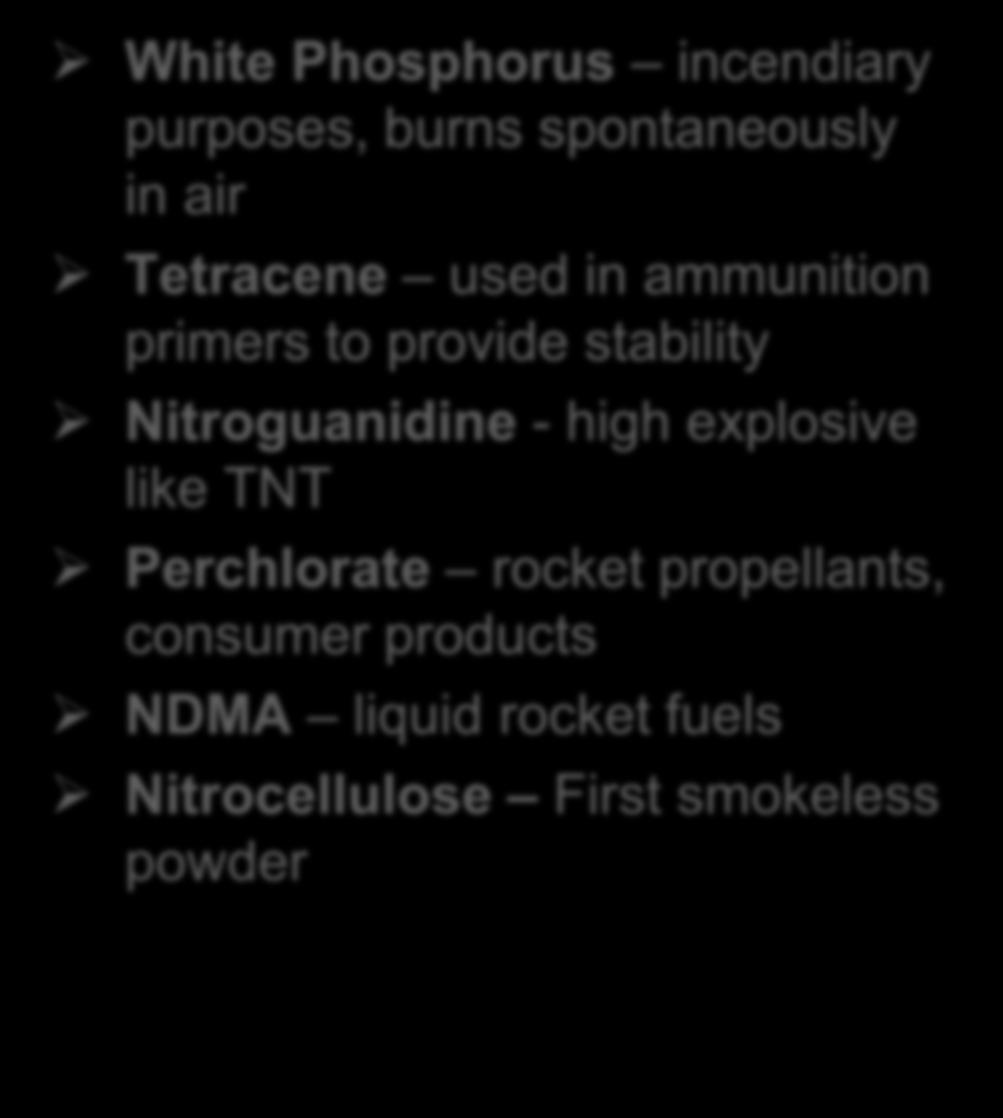 Other Explosive Chemicals White Phosphorus incendiary purposes, burns