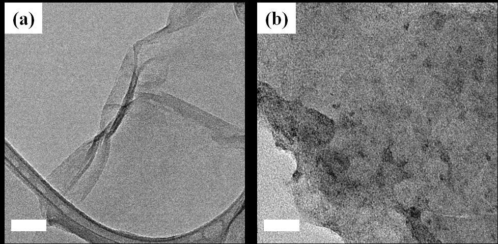 Figure S2. TEM Images of (a) GO and (b) FGO. The scale bar is 50 nm. Figure S3.