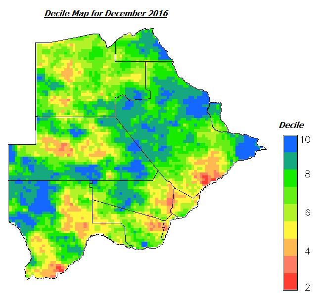 DROUGHT MONITORING: The VCI map in Fig 6 shows that even though some areas received good rains, some vegetation hasn t recovered yet from the drought that the country has been experiencing; hence the