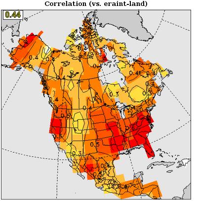 Dependence of soil moisture skill on verification dataset ERA-Int ERA-Int Land DJF lead 0 anomaly