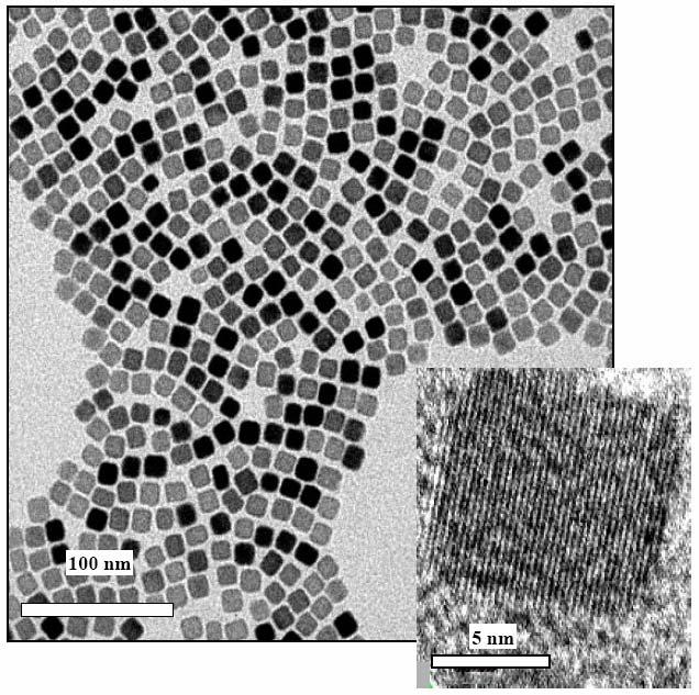 Chemical Synthesis of QD TEM images of PbSe quantum cubes after size