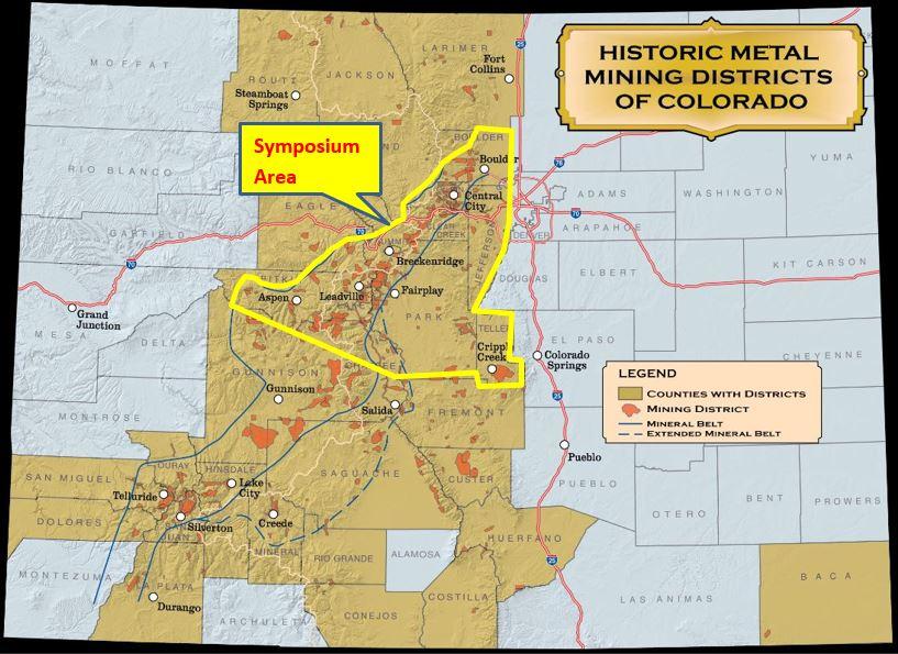 Page 5 Appendix 2: Map of Historic Metal Mining Districts of Colorado, by County, with Primary Area of Symposium Coverage.