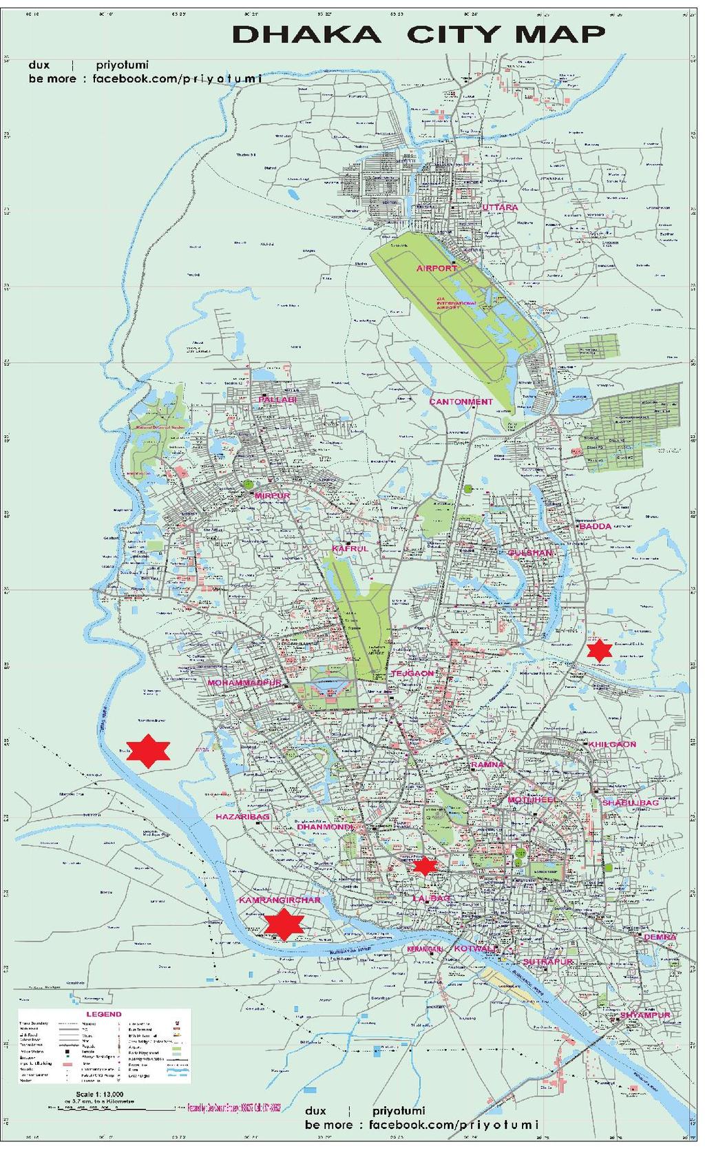 Figure 3: shows the points (red star marked) of the study area of Dhaka city. The details of the data collection points are discussed below.