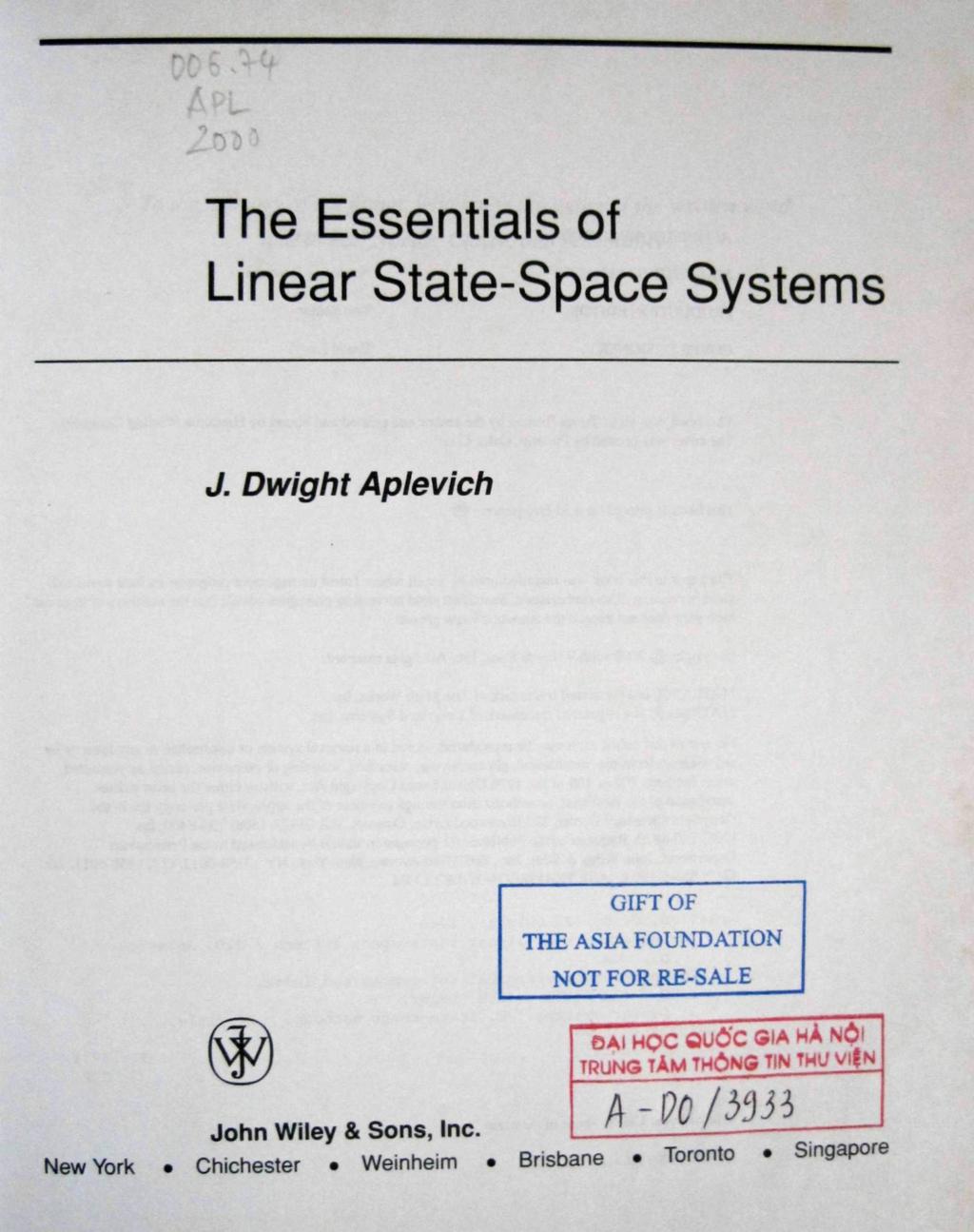 :or-' The Essentials of Linear State-Space Systems J.