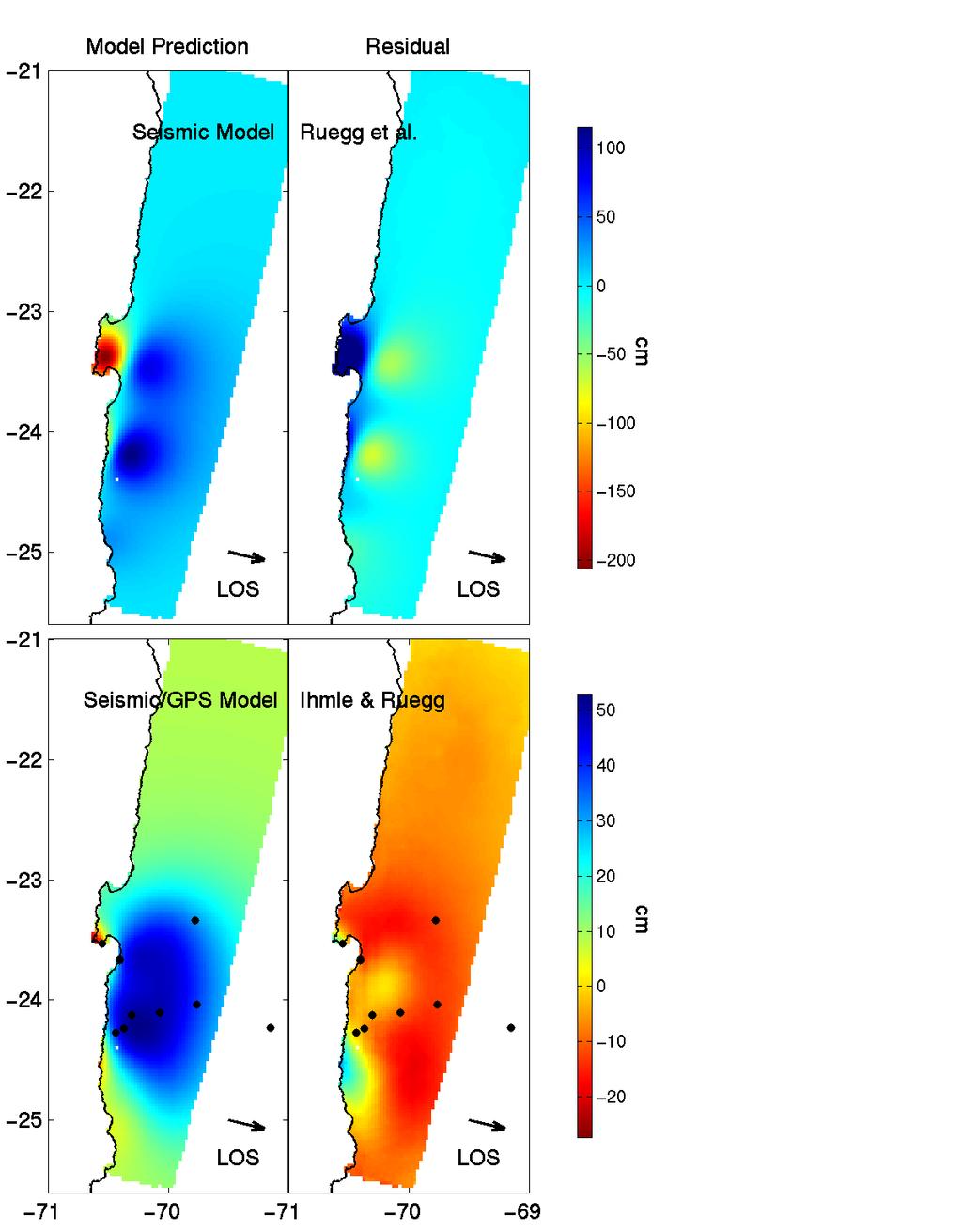 131 Figure 3.17: Predicted LOS displacements for track 96 from the models of Ruegg et al.