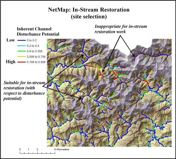 Areas of predicted high channel disturbance potential may be poor candidates for in-stream restoration