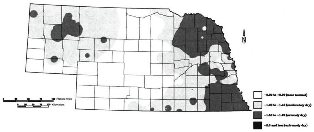 Figure 12.8. Nine-month SPI using monthly precipitation values, 1950 96, for Blair, Nebraska (East Central Climate Division). Sources as for figure 12.3. Figure 12.