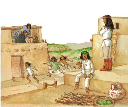 Long ago, a young boy lived in a Pueblo village. He did not laugh. He did not play with the other children. The people called him Timid Boy. His older brother ignored Timid Boy.