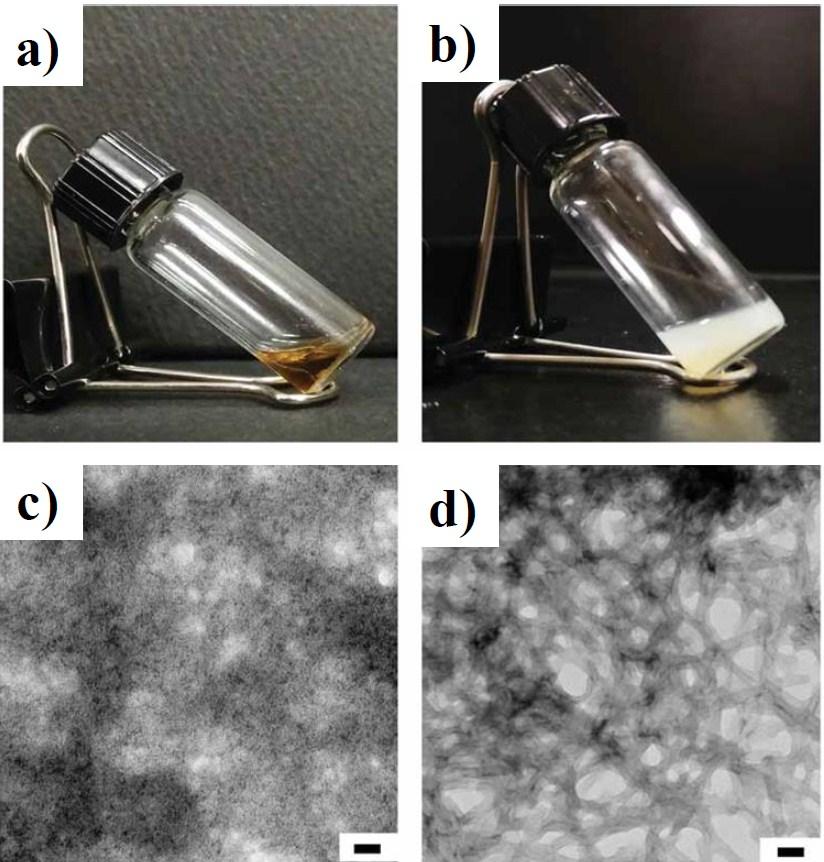Fig. S1 Optical image of a) 1a, b) 1b non-gelation at ph: 7.