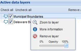 layer name. To turn on all the active data layers, click on the Check all button.