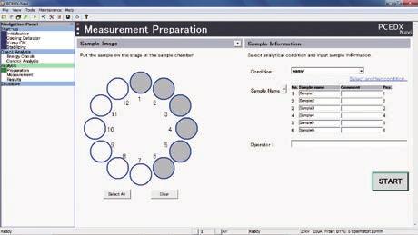 Measurement Setup Screen Results Display Screen Once the measurement is complete, the element names, concentrations, 3σ (measurement variance) are displayed, together with the sample image, in an