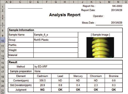 The sample image automatically saved when measurement started is pasted in the report for confirmation of the measurement position.