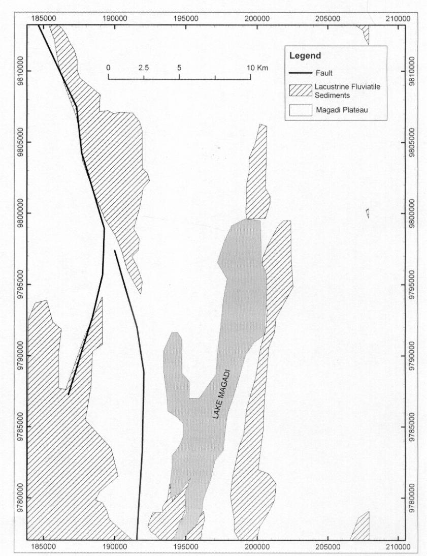 Githiri et al. - Spectral analysis of ground magnetic data in Magadi area on the Archean basement. A dense network of grid faults affects the area.
