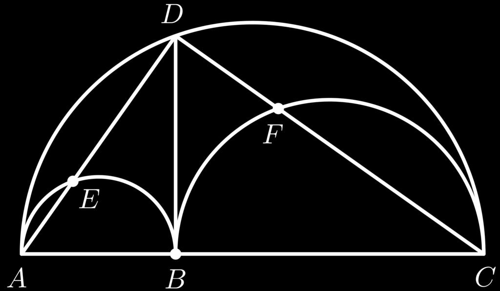 ( ) ( ) 40 60 60 π () + π () 60 + π (1) 60 60 = (9π) + 1 (4π) + 1 (π) = π 5. (Average) The figure shows a semicircle, where B is a point on its diameter AC so that AB = 6 and BC = 1.