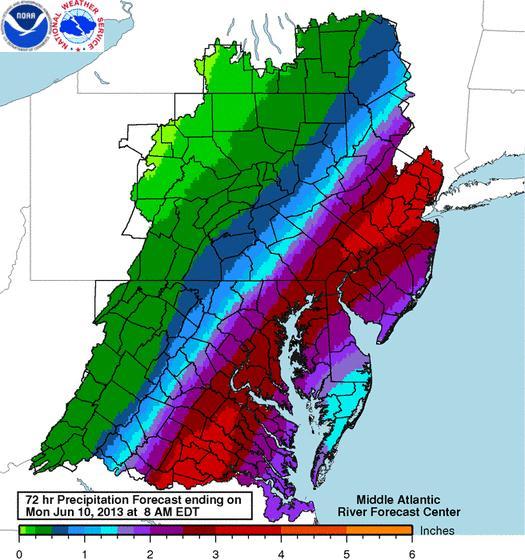 This is the 72 hour rainfall forecast from 8am today through the entire remainder of the event for Andrea.
