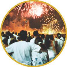 Alan Schein Photography/Corbis Brazil Many people go to parties on the beach. People wear white clothes. They watch a fireworks show. Some people put flowers into the ocean and make a wish.
