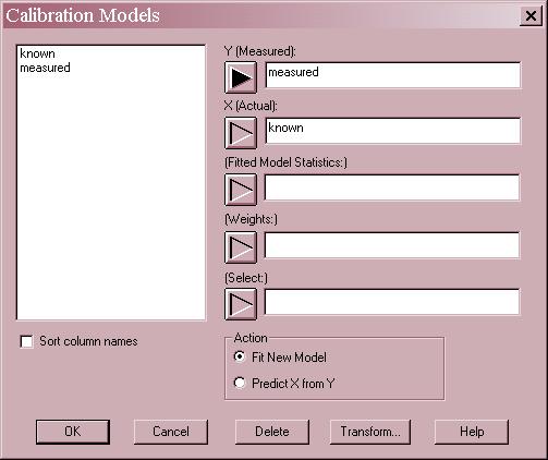 STATGRAPHICS Rev. 9/13/213 Data Input The data input dialog box can be used in 2 ways: 1. Given measurements of samples with known values of X, it can be used to fit the calibration model.