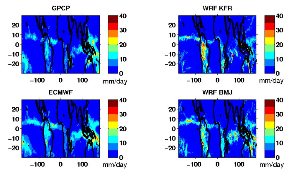 Model Results : Precipitation Comparison of simulated (right) versus GPCP and